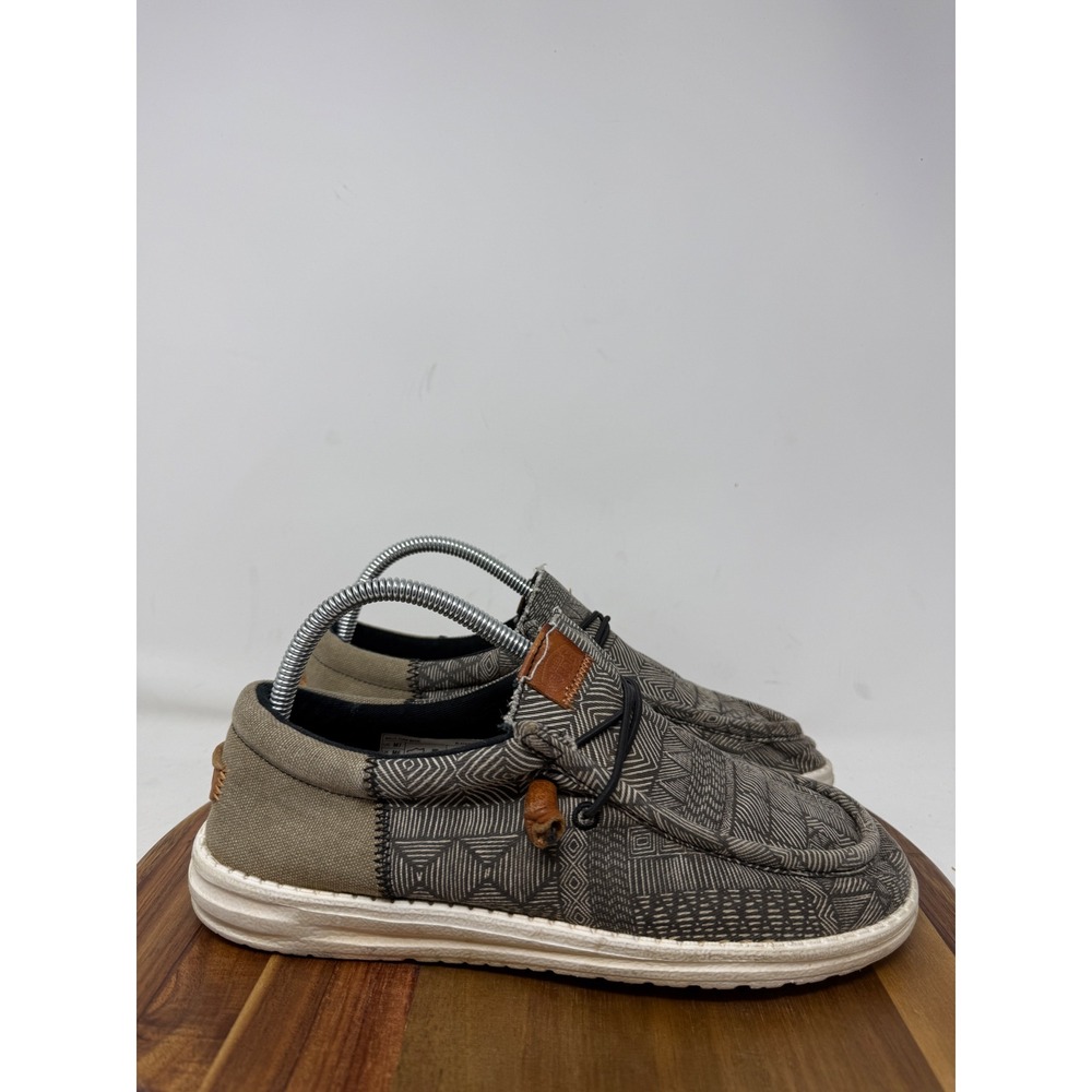 Hey Dude Wally Funk Batik Black Tan Geometric Canvas Loafers Mens 7 40235-060